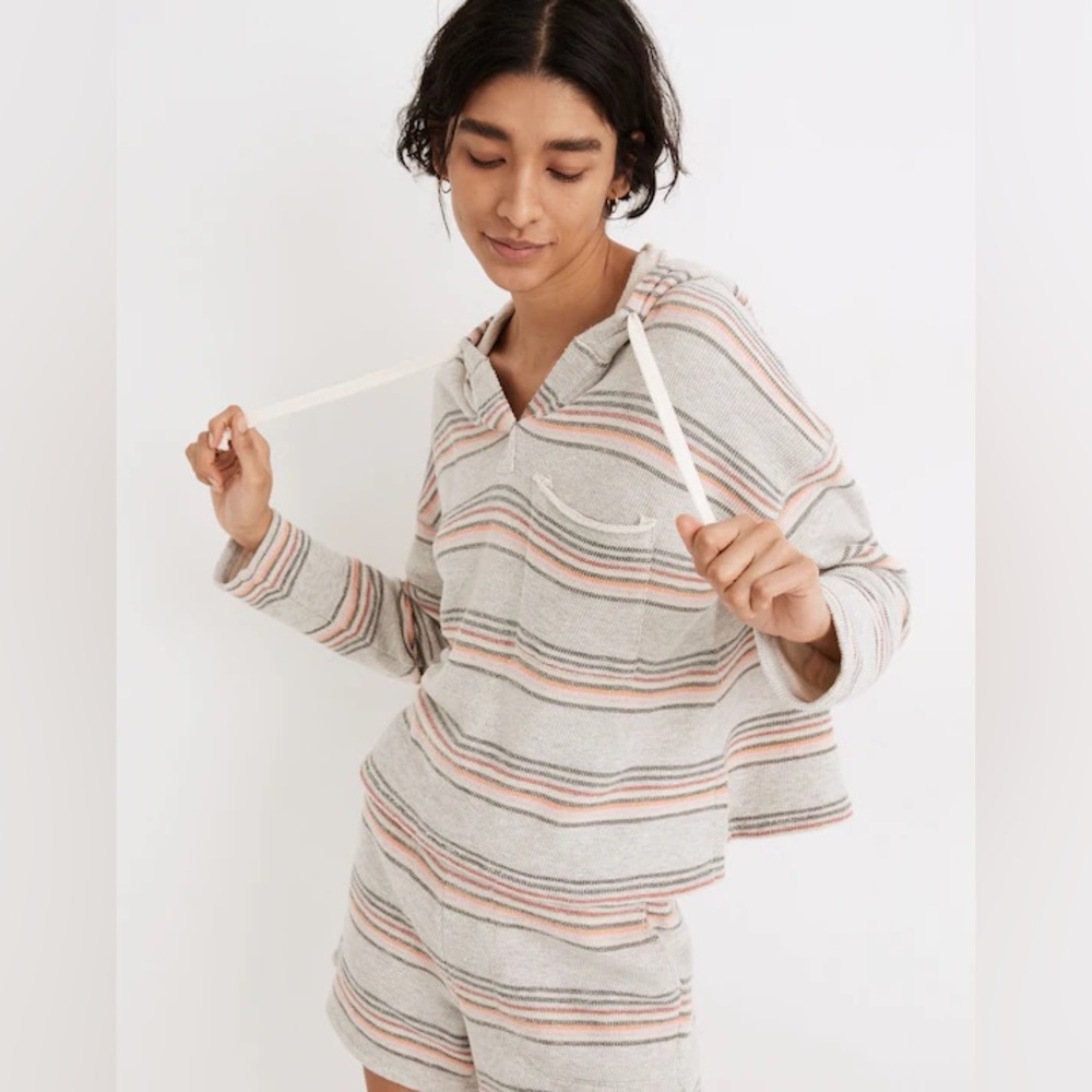 Madewell MWL Popover Hoodie Sweatshirt in Sorrento Stripe‎ Sz: S